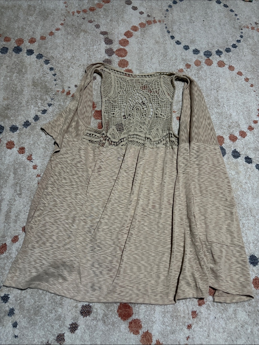 Beige Crochet-Back Women's Cardigan